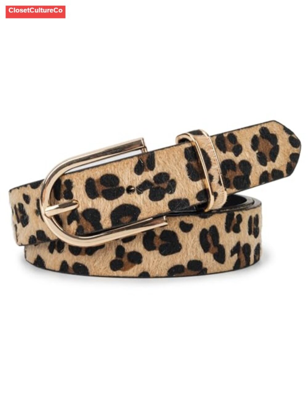 Leather Leopard Print Belt Adjustable Buckle Western Style